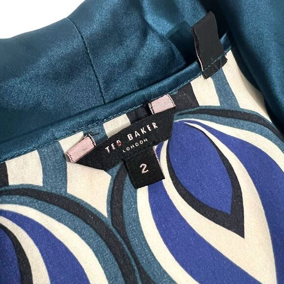 Ted Baker London Women's Teal Blue Patterned Silk Cowl Neck Dress Size 2 - Picture 2 of 12
